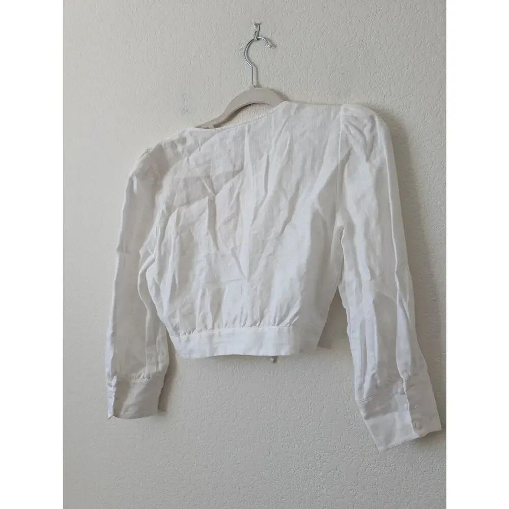 Reformation Linen Puff Sleeve‎ Crop Top White Size 8 Minimalist Luxury Capsule